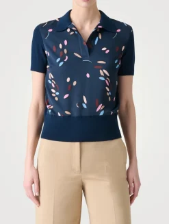 Mixed-Media Polo Shirt In Dropping Dots Print