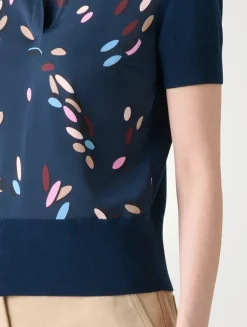 Mixed-Media Polo Shirt In Dropping Dots Print