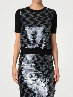 Mixed-Media Sequin Wool Sweater