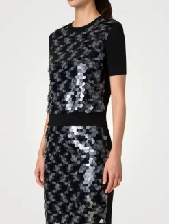 Mixed-Media Sequin Wool Sweater