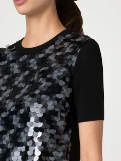 Mixed-Media Sequin Wool Sweater