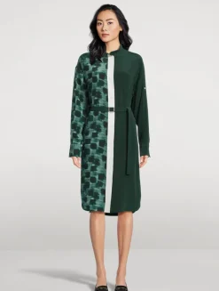 Mixed-Print Silk Shirt Dress