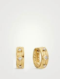 Modern Renaissance Huggie Hoop Earrings In 18k Yellow Gold With Diamonds, 12.3mm