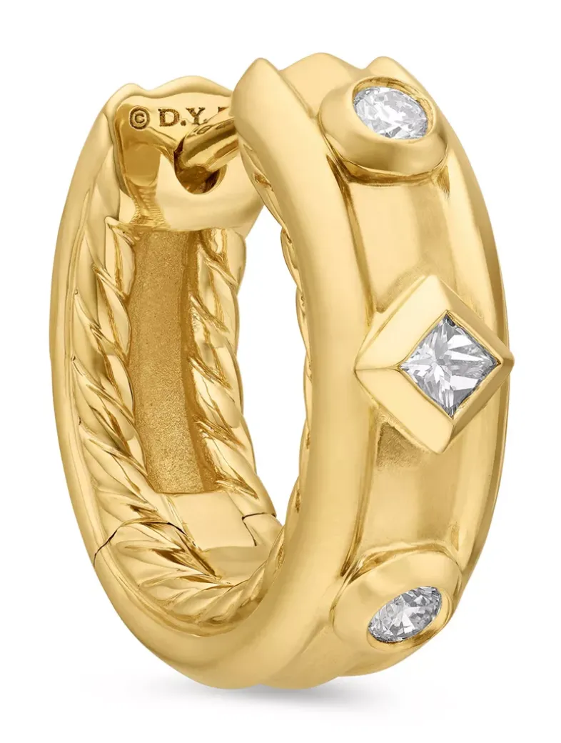 Modern Renaissance Huggie Hoop Earrings In 18k Yellow Gold With Diamonds, 12.3mm