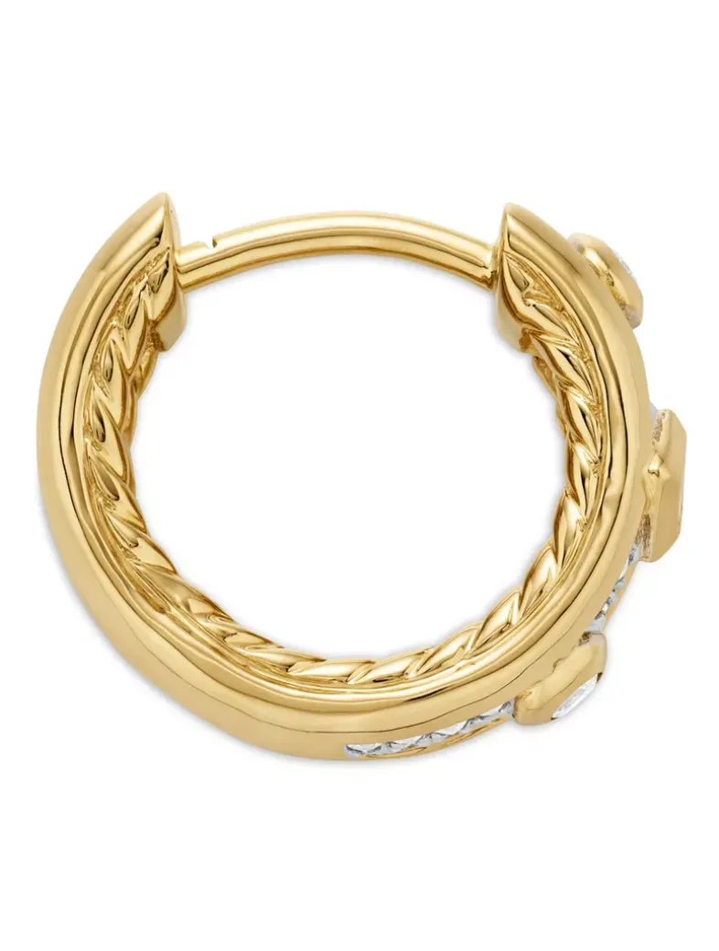 Modern Renaissance Huggie Hoop Earrings In 18k Yellow Gold With Diamonds, 12.3mm