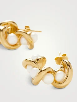 Molten Pearl Twisted Mini Double Hoop Earrings