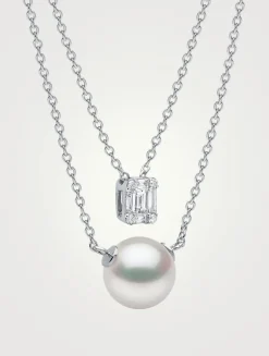 Moonlight Layered Necklace With Akoya Pearl And Diamonds