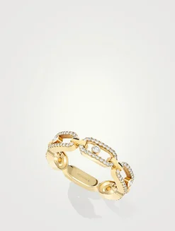 Move Link 18K Gold Pavé Ring With Diamonds