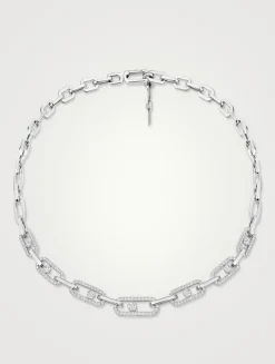 Move Link 18K White Gold Necklace With Pavé Diamonds
