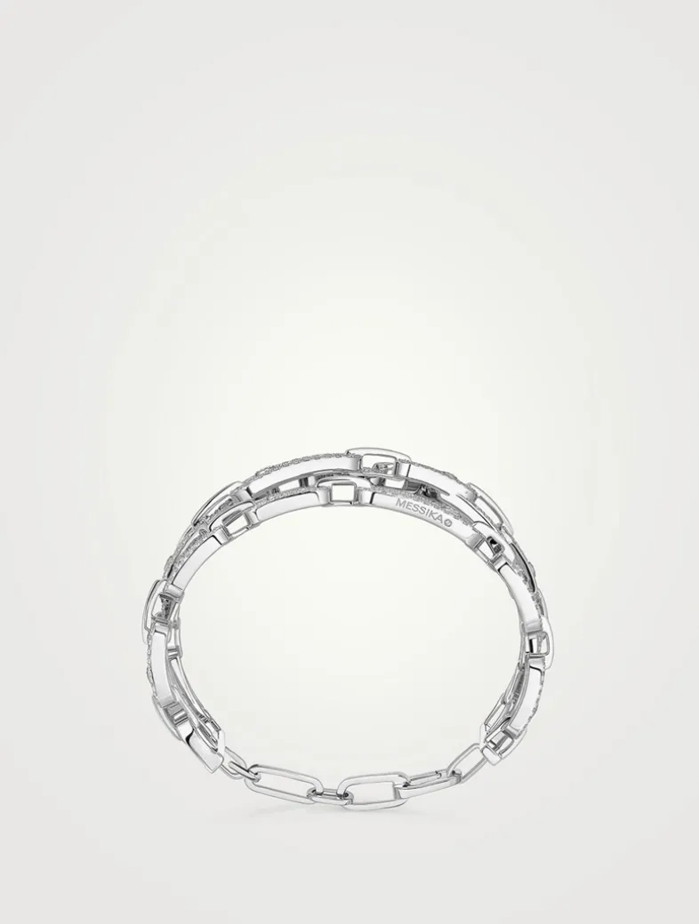 Move Link 18K White Gold 3-Row Cuff Bracelet With Diamonds