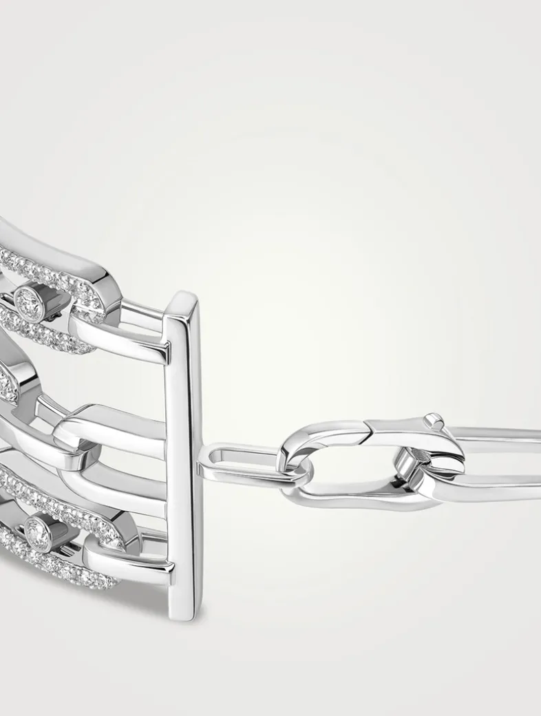 Move Link 18K White Gold 3-Row Cuff Bracelet With Diamonds