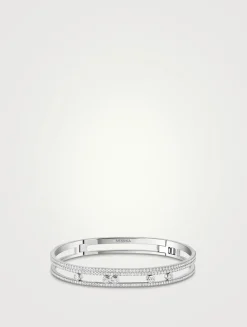 Move Romane 18K White Gold Bangle Bracelet With Pavé Diamonds