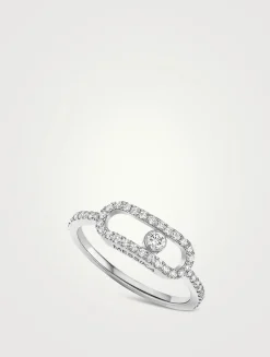 Move Uno 18K White Gold Pavé Ring With Diamonds