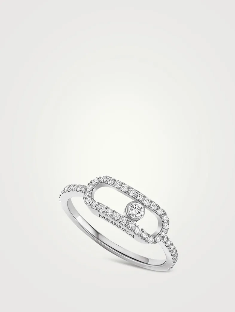 Move Uno 18K White Gold Pavé Ring With Diamonds