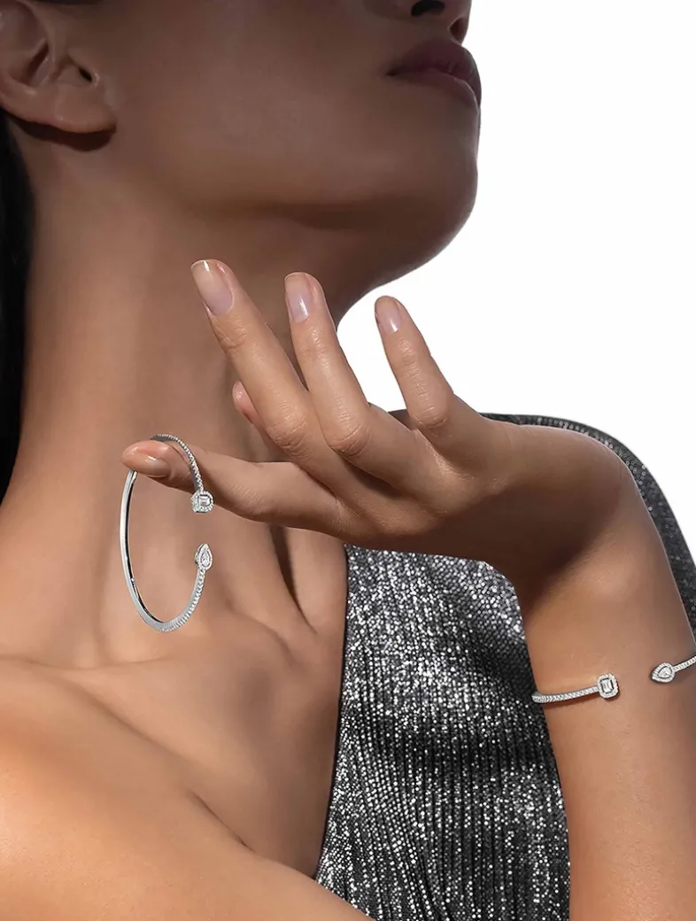 My Twin White Gold Skinny Bangle Bracelet With Diamonds