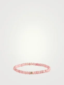 Mystic Pink Grapolite Beaded Bracelet With 14K Gold Pavé Diamond Wheel