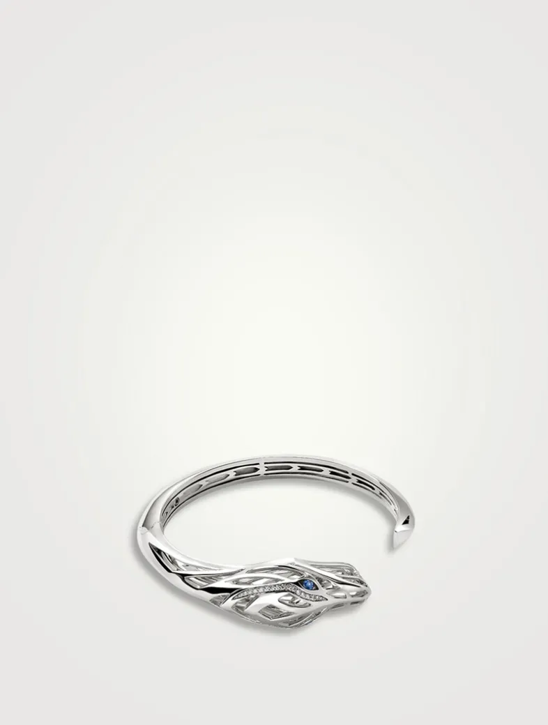 Naga Cuff Bracelet With Pavé Diamonds And Blue Sapphire