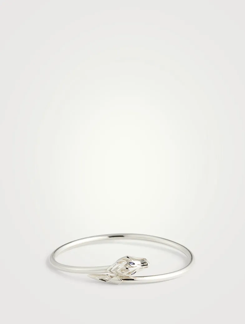 Naga Slim Sterling Silver Cuff Bracelet With Sapphire