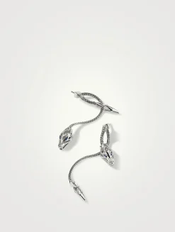 Naga Sterling Silver Linear Earrings With Blue Sapphire Eyes