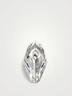 Naga Sterling Silver Ring With Blue Sapphire And Pavé Diamonds