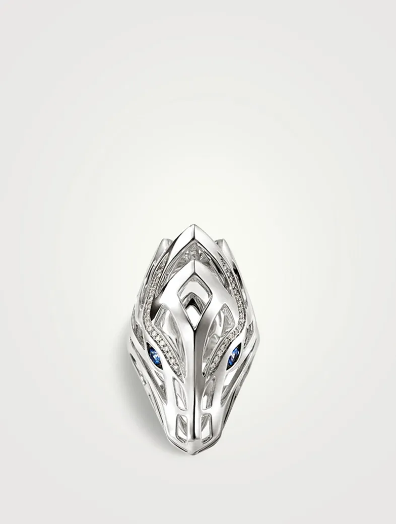 Naga Sterling Silver Ring With Blue Sapphire And Pavé Diamonds