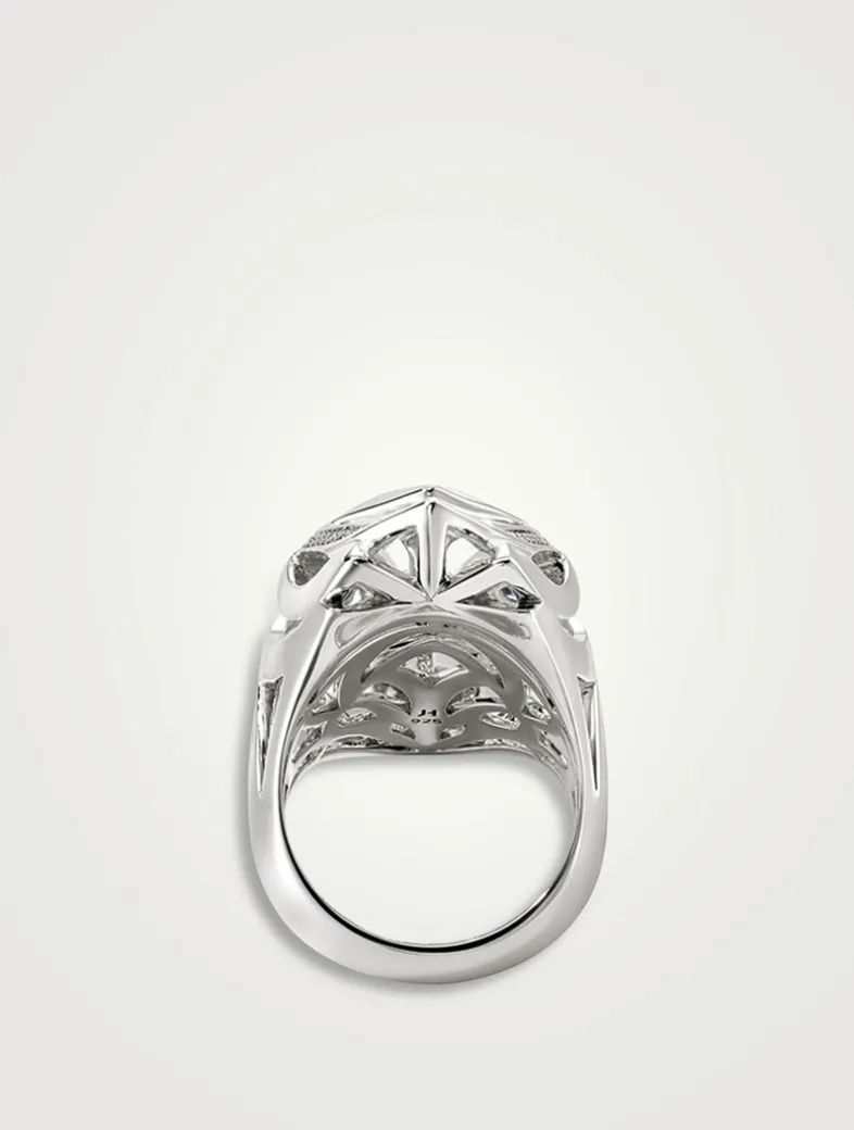 Naga Sterling Silver Ring With Blue Sapphire And Pavé Diamonds