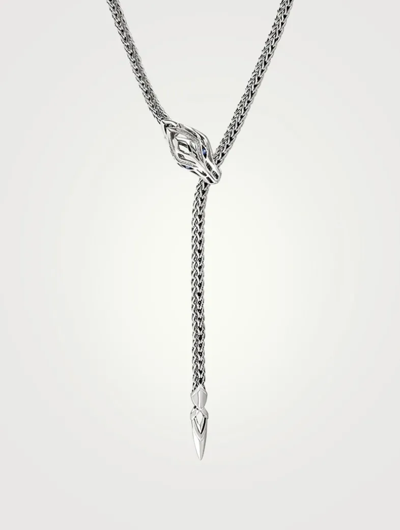 Naga Sterling Silver Y Necklace With Diamonds And Blue Sapphire
