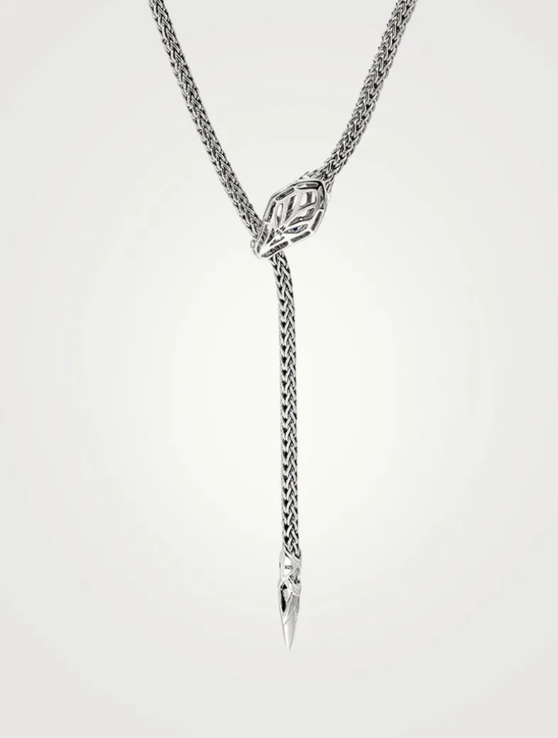 Naga Sterling Silver Y Necklace With Diamonds And Blue Sapphire