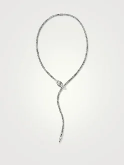 Naga Sterling Silver Y Necklace With Diamonds And Blue Sapphire