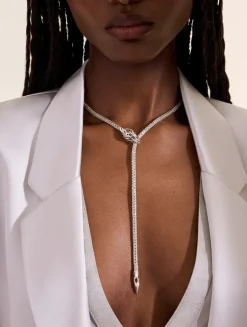 Naga Sterling Silver Y Necklace With Diamonds And Blue Sapphire