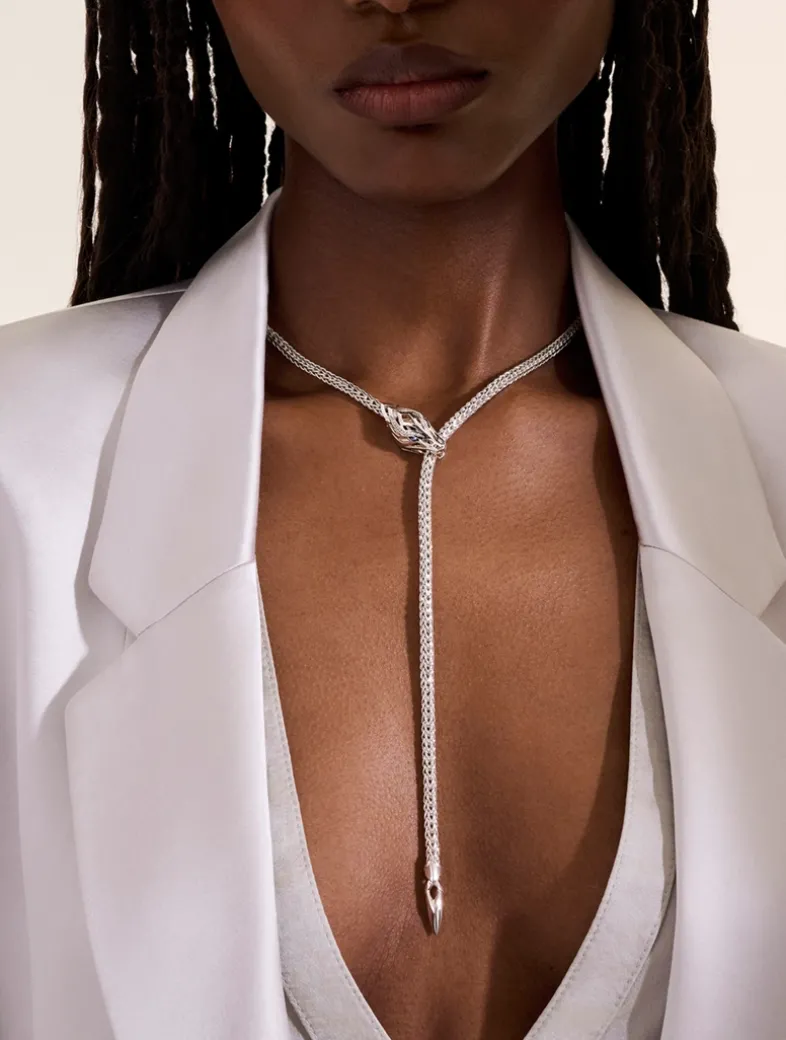 Naga Sterling Silver Y Necklace With Diamonds And Blue Sapphire