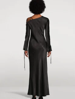 Nora Lace-Up Satin Maxi Dress