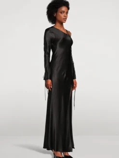 Nora Lace-Up Satin Maxi Dress