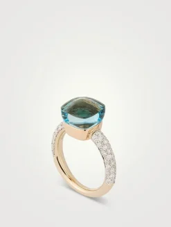Nudo Classic 18K Rose And White Gold Ring With Blue Topaz And Diamonds