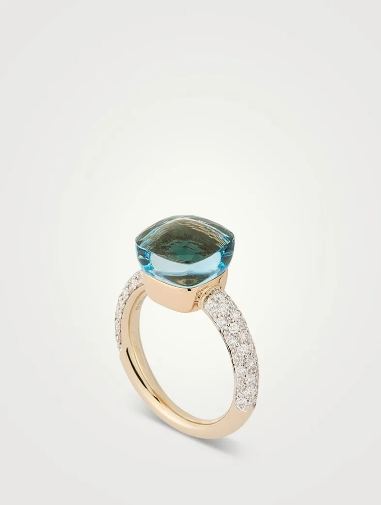Nudo Classic 18K Rose And White Gold Ring With Blue Topaz And Diamonds