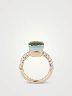 Nudo Classic 18K Rose And White Gold Ring With Blue Topaz And Diamonds