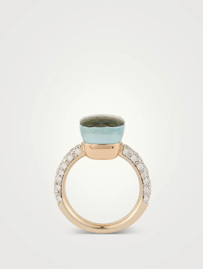 Nudo Classic 18K Rose And White Gold Ring With Blue Topaz And Diamonds