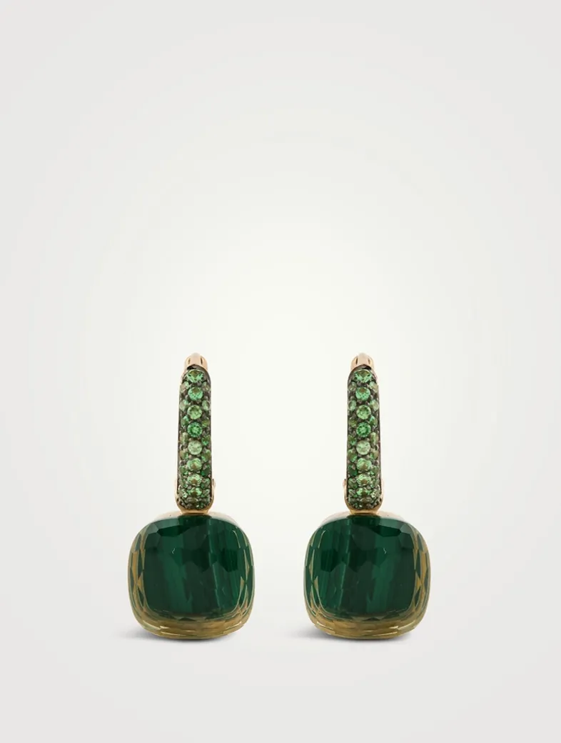 Nudo Earrings With Prasiolite, Malachite And Tsavorite
