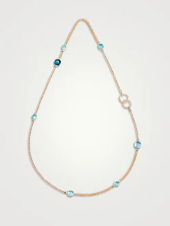 Nudo 18K Rose And White Gold Necklace Sautoir With Blue Topaz And Diamonds