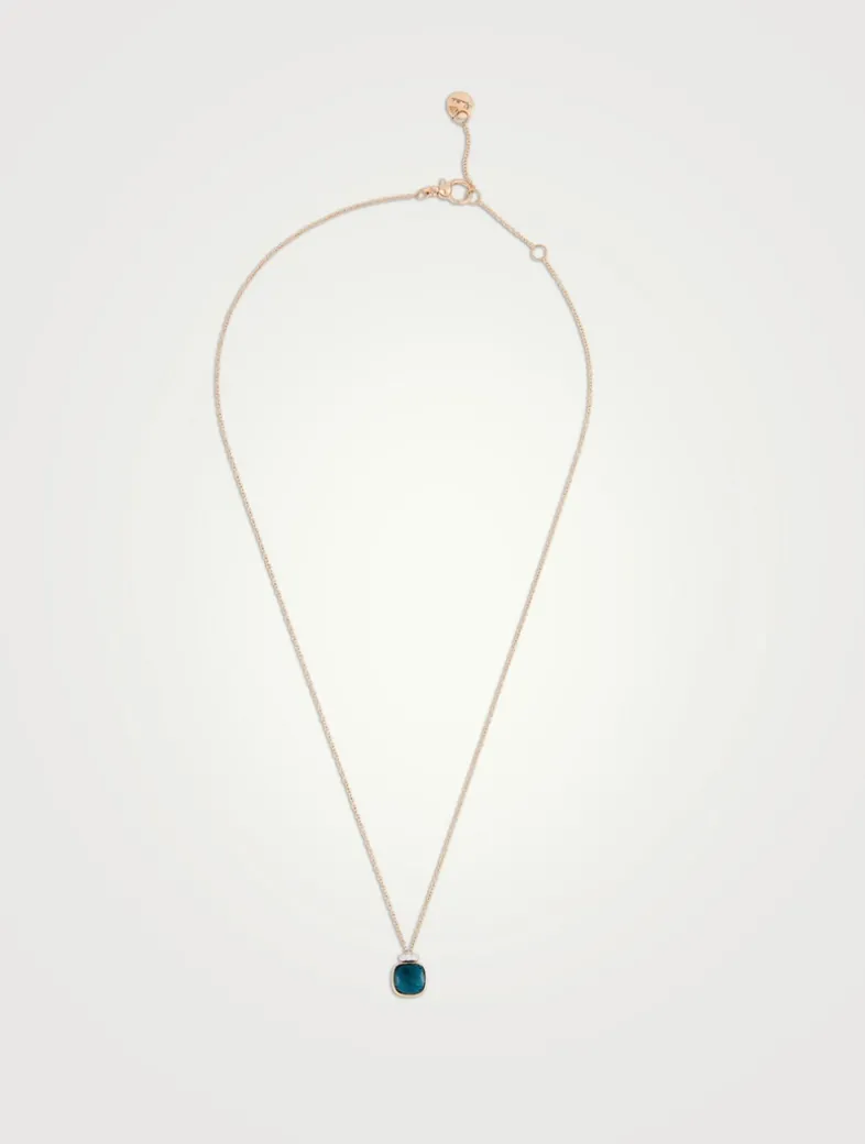 Nudo Mini 18K Rose Gold And White Gold Pendant Necklace With London Blue Topaz And Diamonds
