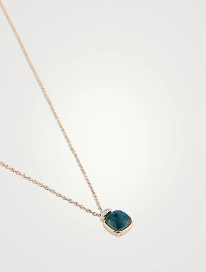 Nudo Mini 18K Rose Gold And White Gold Pendant Necklace With London Blue Topaz And Diamonds