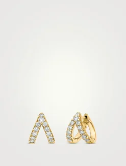 Odessa 18K Gold V Huggie Hoop Earrings With Diamonds