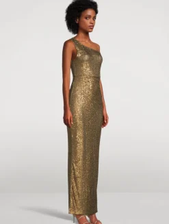 Off-The-Shoulder Metallic Gown