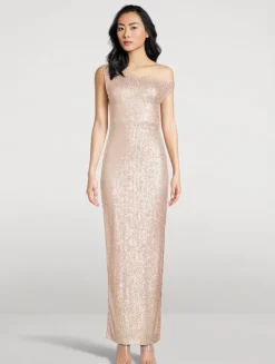 Off-The-Shoulder Sequin Gown