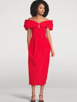 Off-The-Shoulder Silk Faille Midi Dress