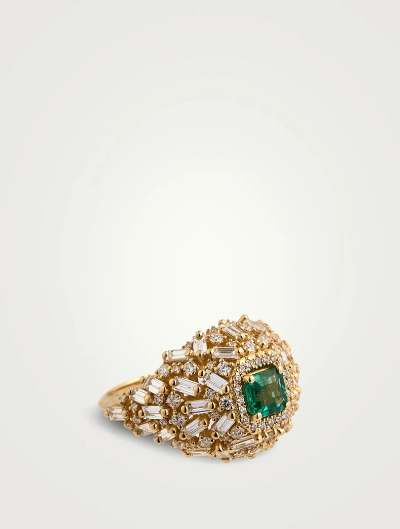 One-Of-A-Kind 14K Gold Emerald And Diamond Dome Ring