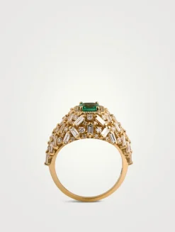 One-Of-A-Kind 14K Gold Emerald And Diamond Dome Ring