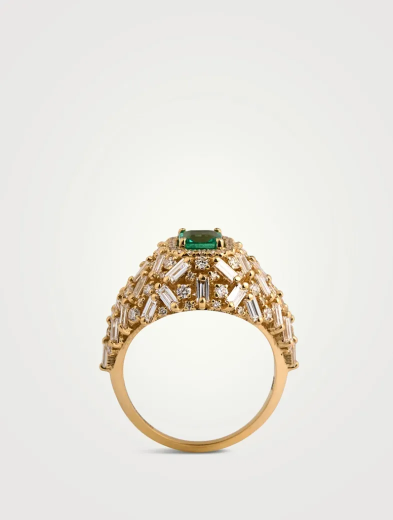 One-Of-A-Kind 14K Gold Emerald And Diamond Dome Ring