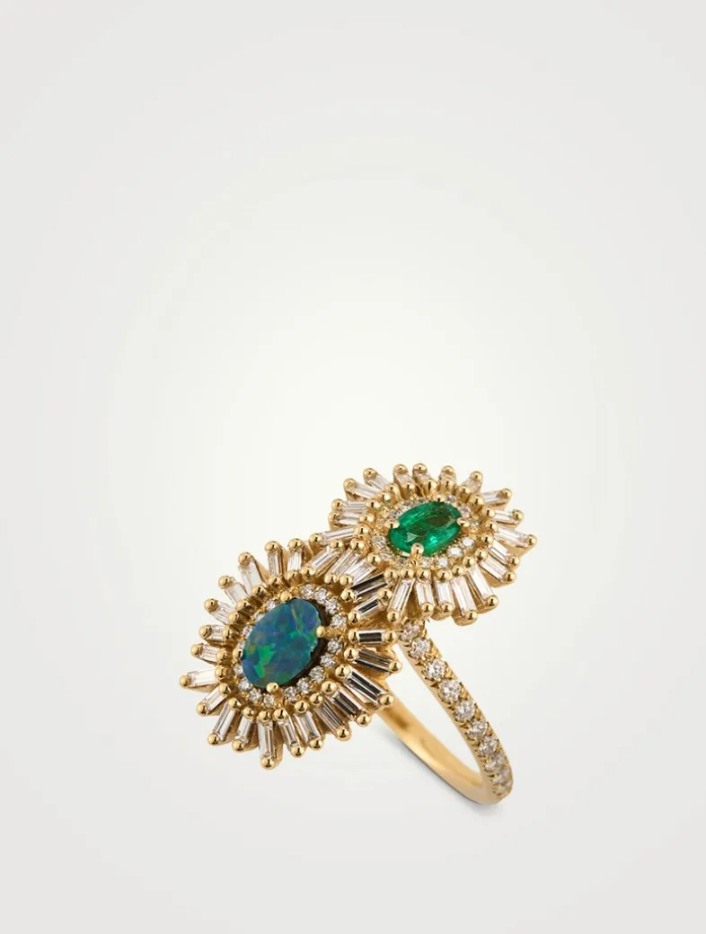 One-Of-A-Kind 18K Gold Opal And Emerald Ring With Diamonds
