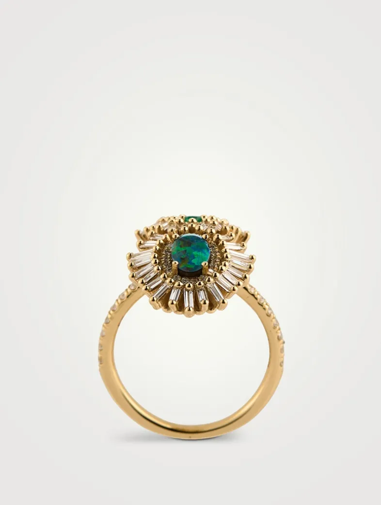 One-Of-A-Kind 18K Gold Opal And Emerald Ring With Diamonds